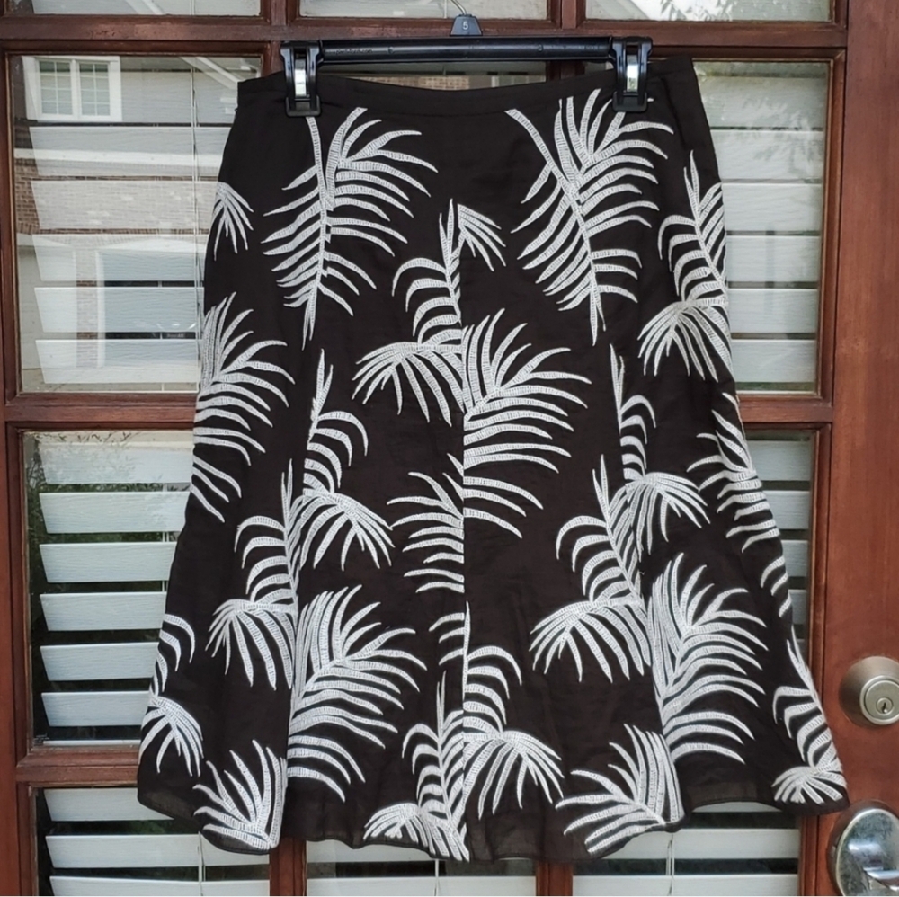 Ann Taylor Fern Embroidered Brown Fall Tropical Skirt